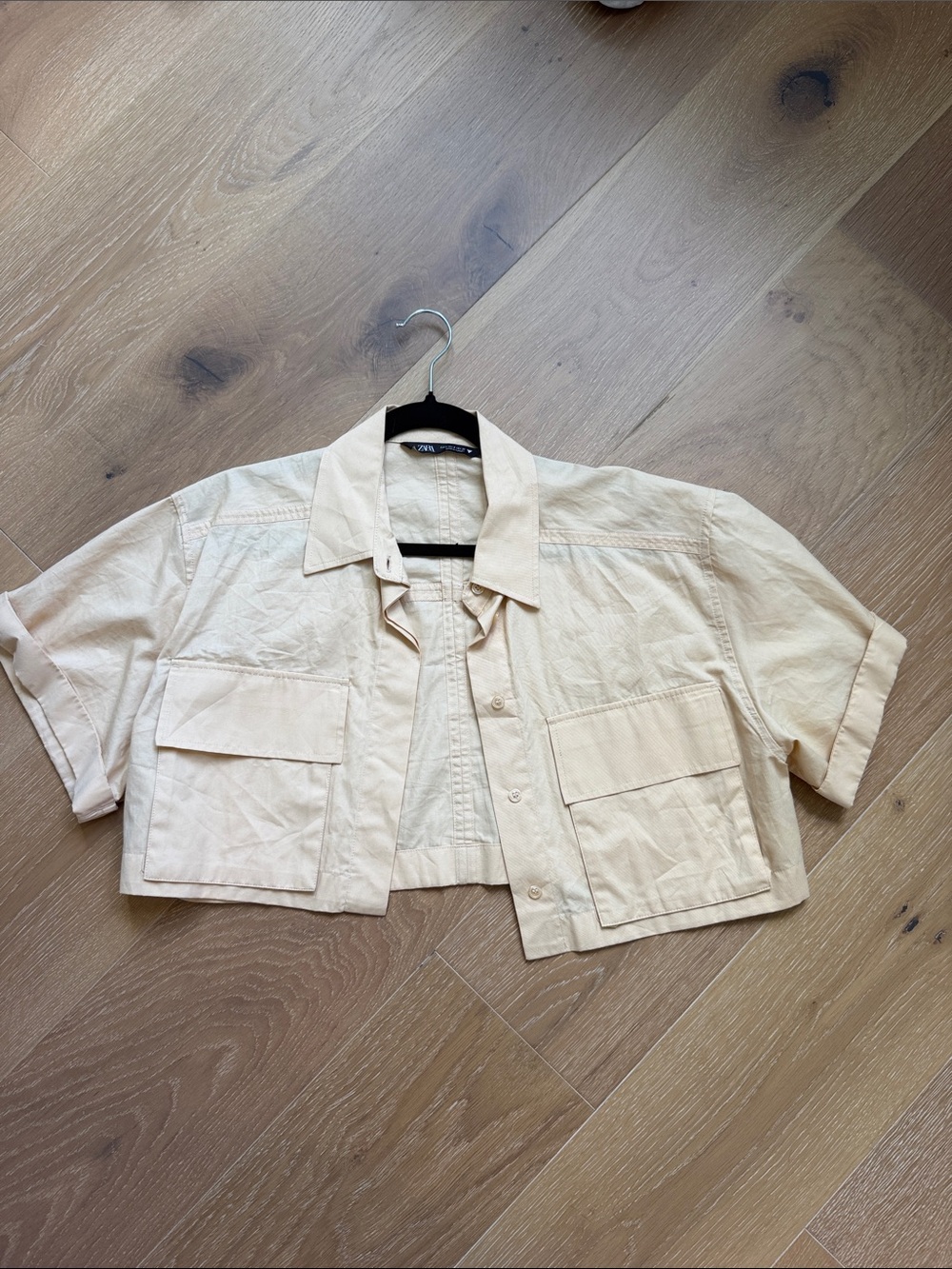 Zara Cropped Utility Jacket in Light Beige